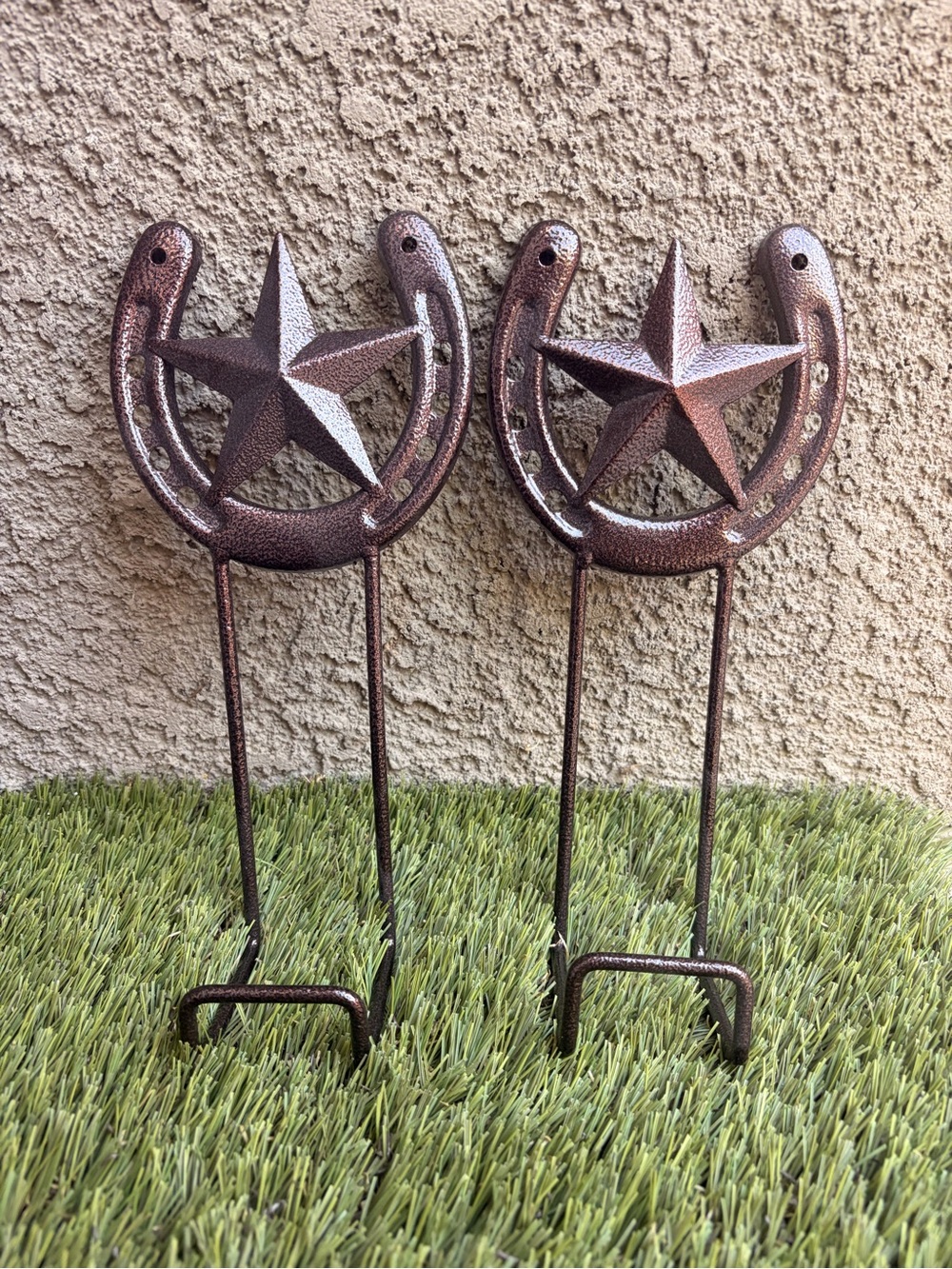 Source Unknown Copper Star & Horseshoe Pair Metal Garden Stakes
